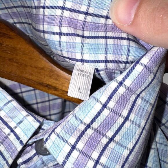Ermenegildo Zegna Purple & Blue Check Button Down Shirt Size L - Picture 3 of 11